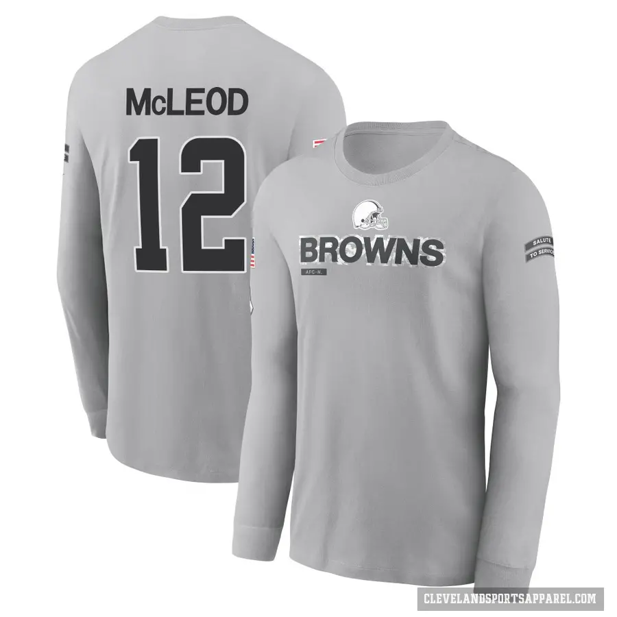 Men's ＃12 Rodney McLeod Jr. Cleveland Browns Gray 2024 Salute to Service Long Sleeve T-Shirt