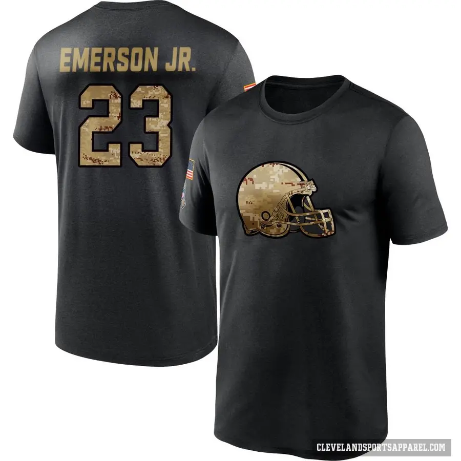 Men's ＃23 Martin Emerson Jr. Cleveland Browns Black 2020 Salute To Service Performance T-Shirt