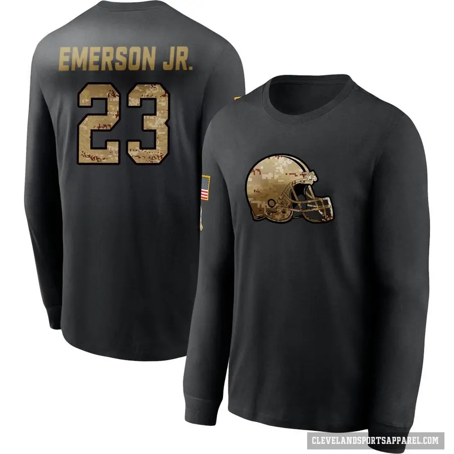 Men's ＃23 Martin Emerson Jr. Cleveland Browns Black 2020 Salute To Service Sideline Performance Long Sleeve T-Shirt