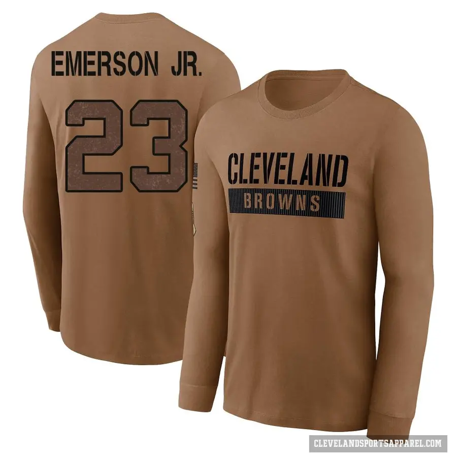 Men's ＃23 Martin Emerson Jr. Cleveland Browns Brown 2023 Salute To Service Long Sleeve T-Shirt