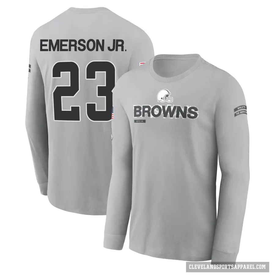 Men's ＃23 Martin Emerson Jr. Cleveland Browns Gray 2024 Salute to Service Long Sleeve T-Shirt