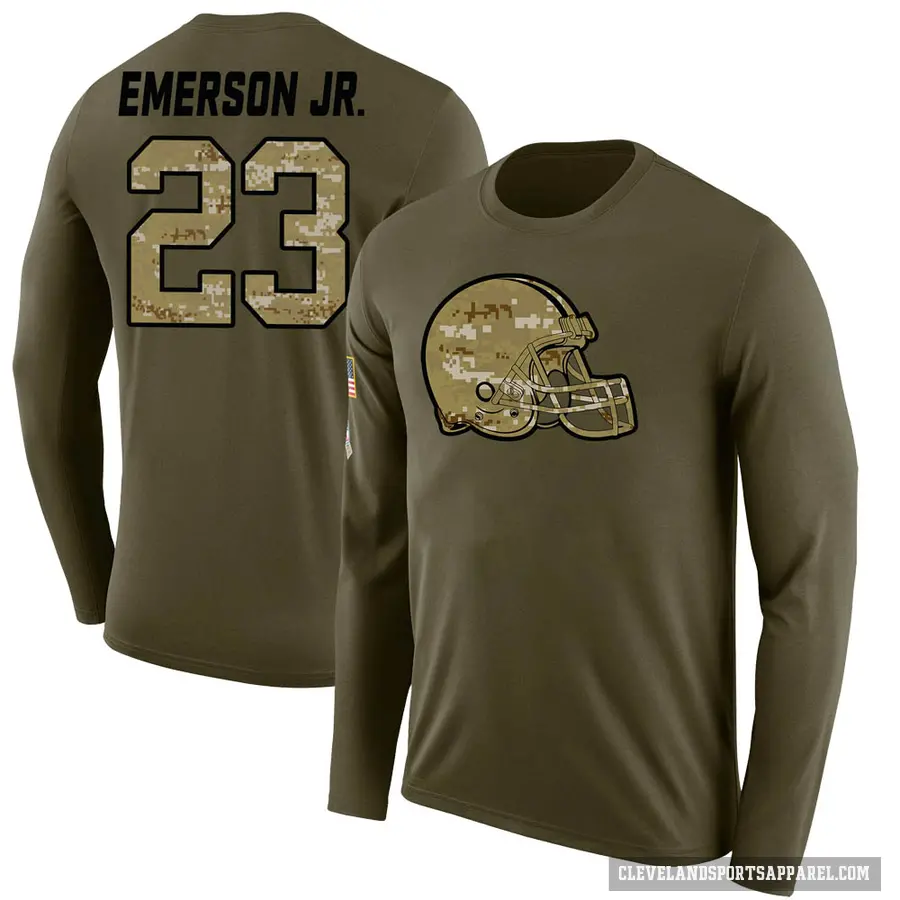 Men's ＃23 Martin Emerson Jr. Cleveland Browns Olive Salute to Service Sideline Long Sleeve T-Shirt