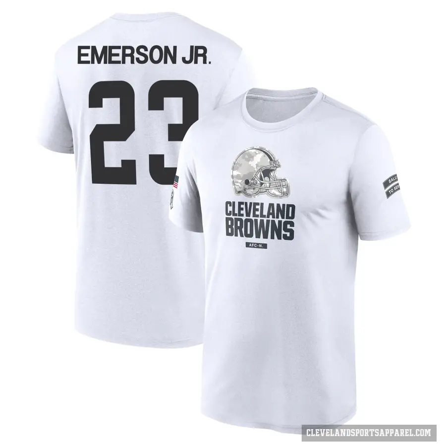 Men's ＃23 Martin Emerson Jr. Cleveland Browns White 2024 Salute to Service Performance T-Shirt