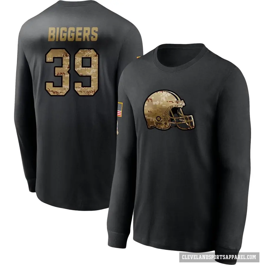 Men's ＃39 Caleb Biggers Cleveland Browns Black 2020 Salute To Service Sideline Performance Long Sleeve T-Shirt