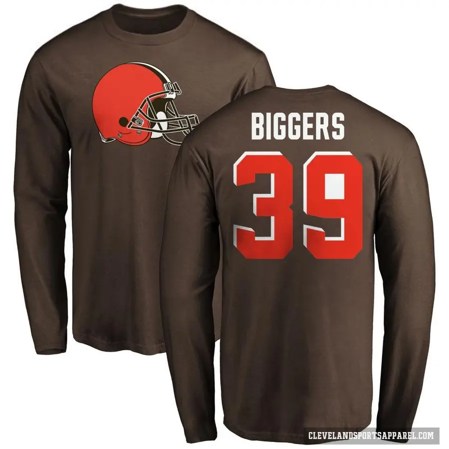 Men's ＃39 Caleb Biggers Cleveland Browns Brown Logo Long Sleeve T-Shirt