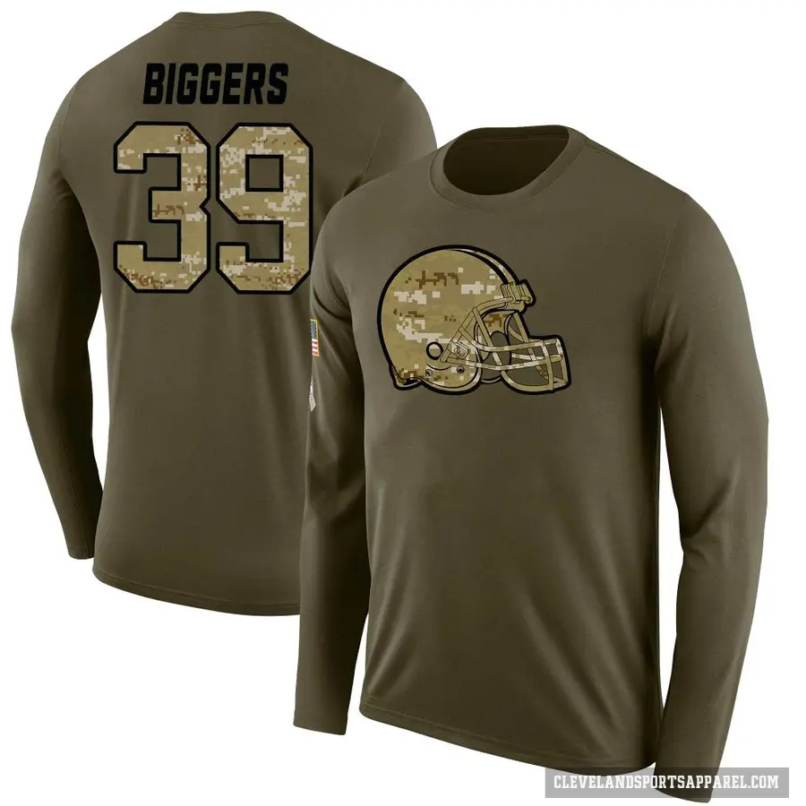 Men's ＃39 Caleb Biggers Cleveland Browns Olive Salute to Service Sideline Long Sleeve T-Shirt