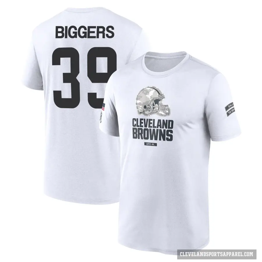 Men's ＃39 Caleb Biggers Cleveland Browns White 2024 Salute to Service Performance T-Shirt