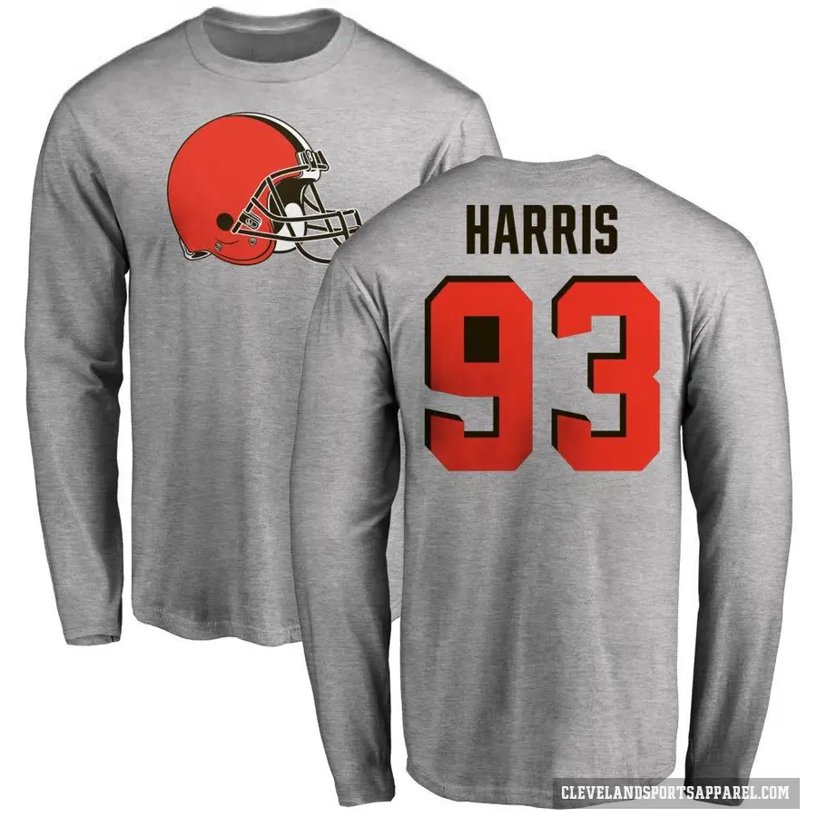 Men's ＃93 Shelby Harris Cleveland Browns Ash Logo Long Sleeve T-Shirt