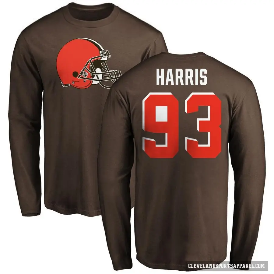 Men's ＃93 Shelby Harris Cleveland Browns Brown Logo Long Sleeve T-Shirt