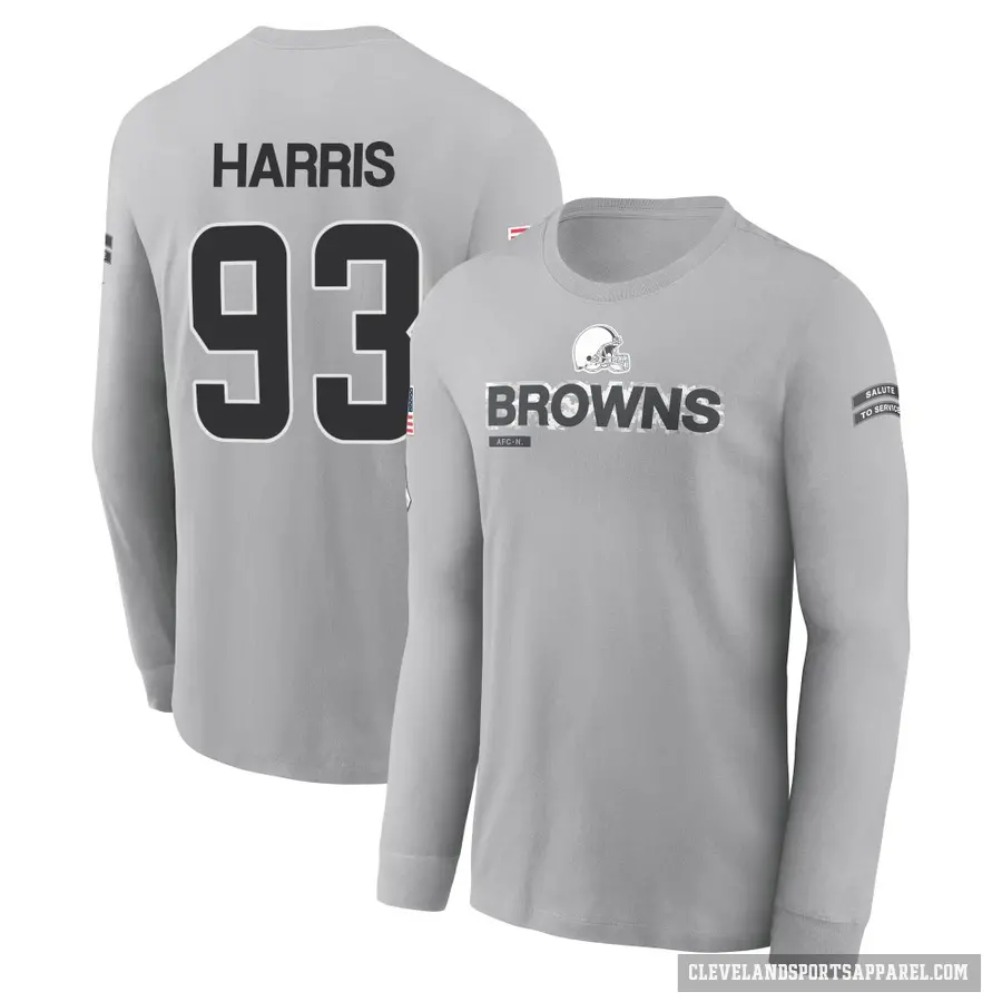 Men's ＃93 Shelby Harris Cleveland Browns Gray 2024 Salute to Service Long Sleeve T-Shirt