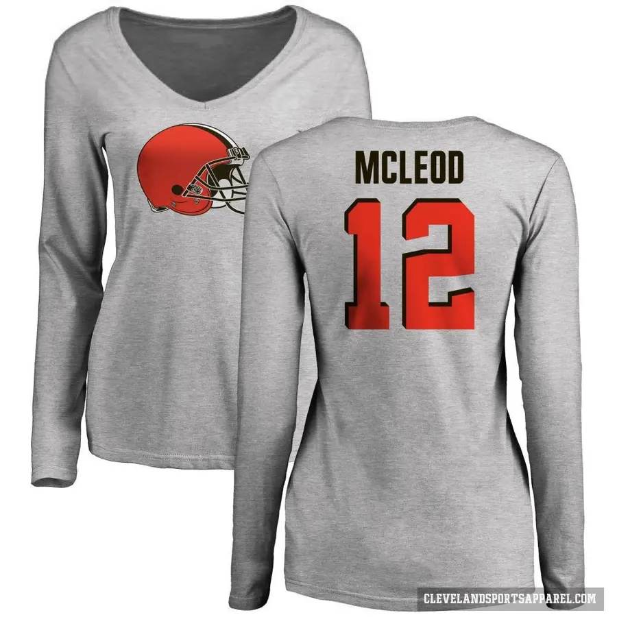 Women's ＃12 Rodney McLeod Jr. Cleveland Browns Ash Logo Slim Fit Long Sleeve T-Shirt