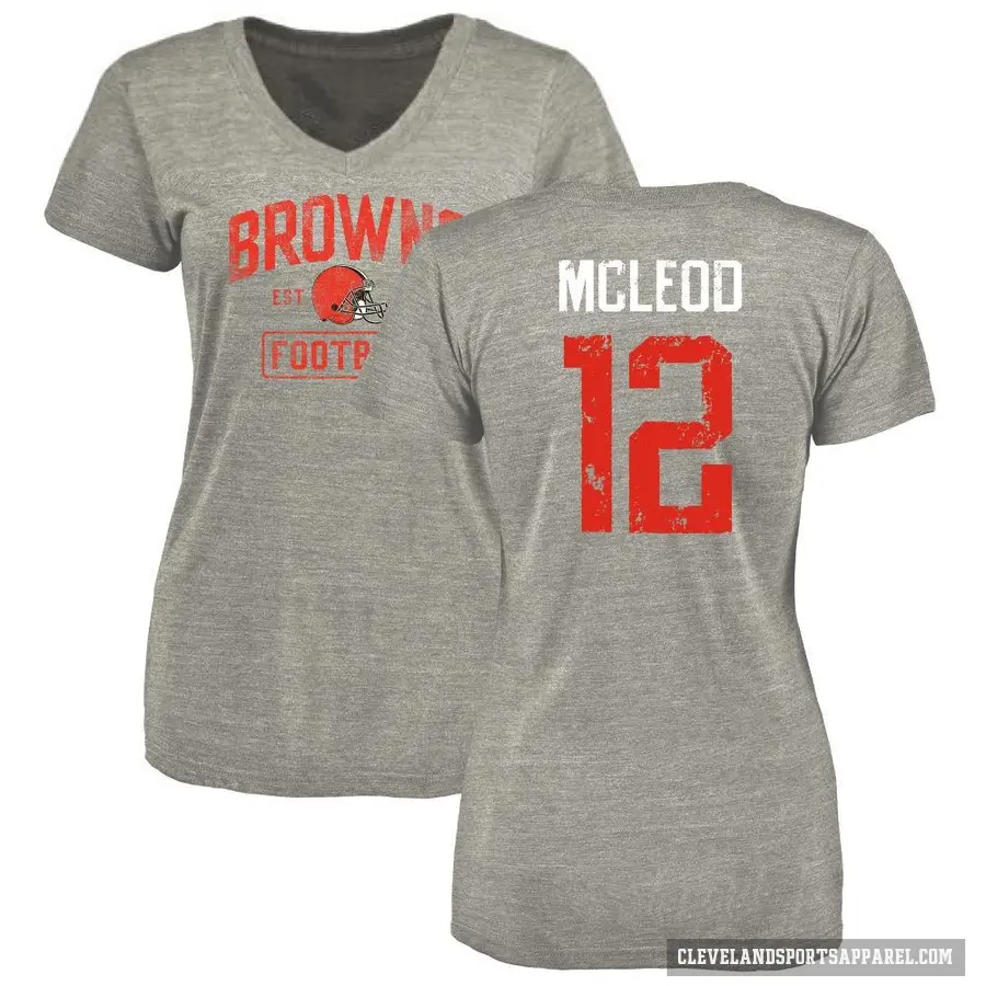 Women's ＃12 Rodney McLeod Jr. Cleveland Browns Gray Heather Distressed V-Neck T-Shirt