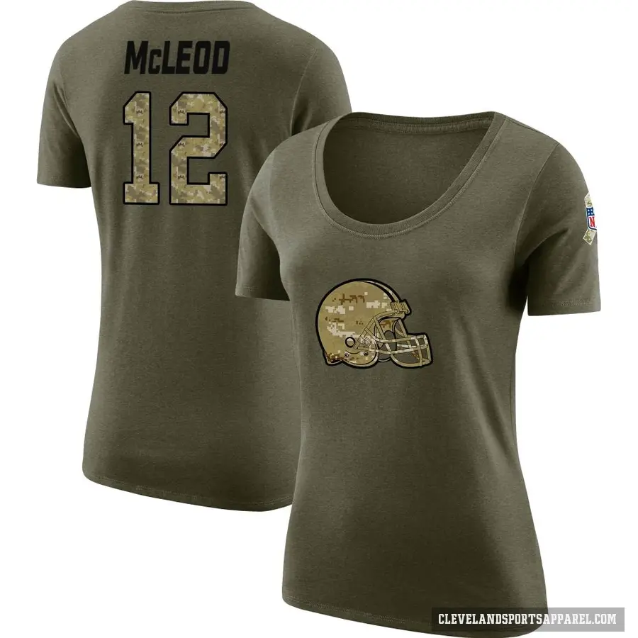 Women's ＃12 Rodney McLeod Jr. Cleveland Browns Olive Salute to Service Scoop Neck T-Shirt