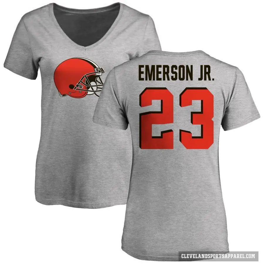 Women's ＃23 Martin Emerson Jr. Cleveland Browns Ash Logo Slim Fit T-Shirt