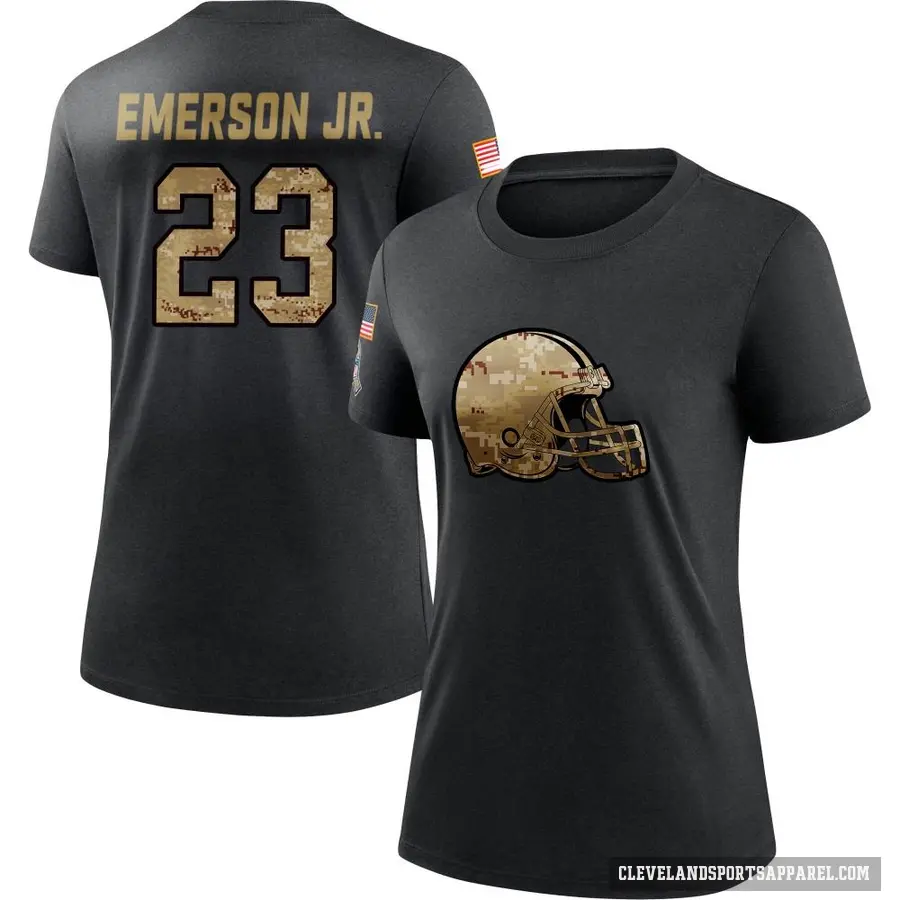 Women's ＃23 Martin Emerson Jr. Cleveland Browns Black 2020 Salute To Service Performance T-Shirt