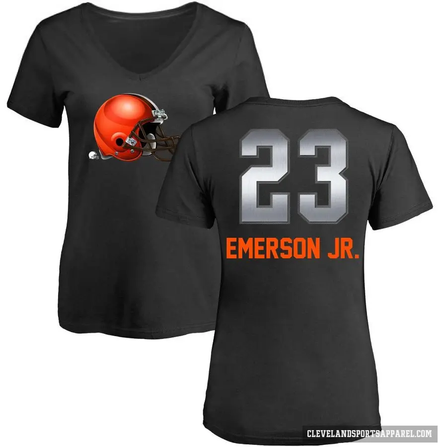 Women's ＃23 Martin Emerson Jr. Cleveland Browns Black Midnight Mascot T-Shirt