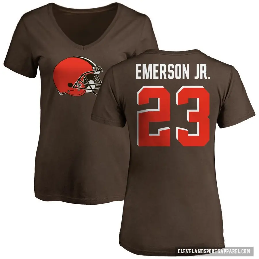 Women's ＃23 Martin Emerson Jr. Cleveland Browns Brown Logo Slim Fit T-Shirt