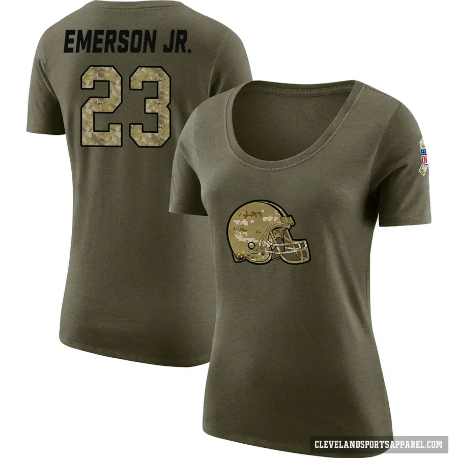 Women's ＃23 Martin Emerson Jr. Cleveland Browns Olive Salute to Service Scoop Neck T-Shirt