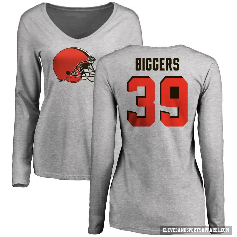 Women's ＃39 Caleb Biggers Cleveland Browns Ash Logo Slim Fit Long Sleeve T-Shirt