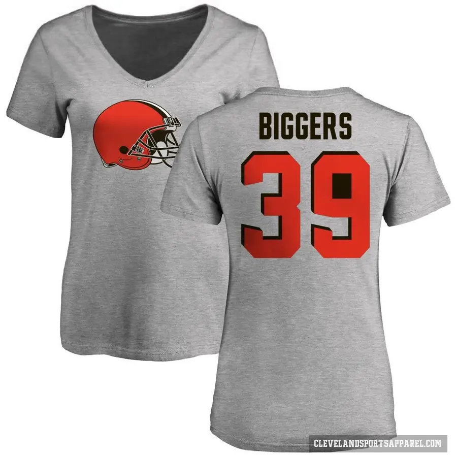 Women's ＃39 Caleb Biggers Cleveland Browns Ash Logo Slim Fit T-Shirt