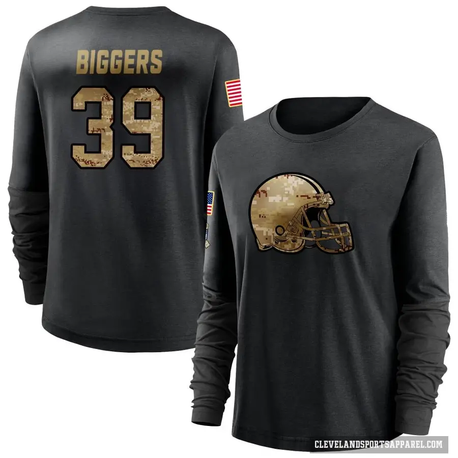 Women's ＃39 Caleb Biggers Cleveland Browns Black 2020 Salute To Service Sideline Performance Long Sleeve T-Shirt