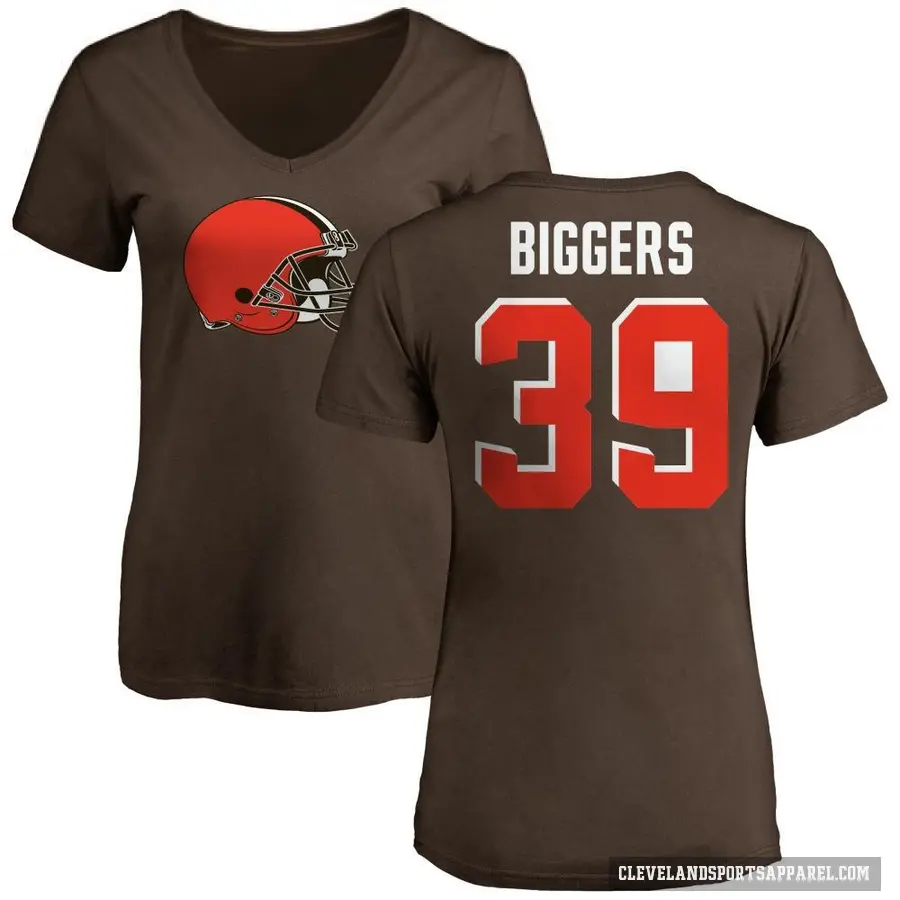 Women's ＃39 Caleb Biggers Cleveland Browns Brown Logo Slim Fit T-Shirt