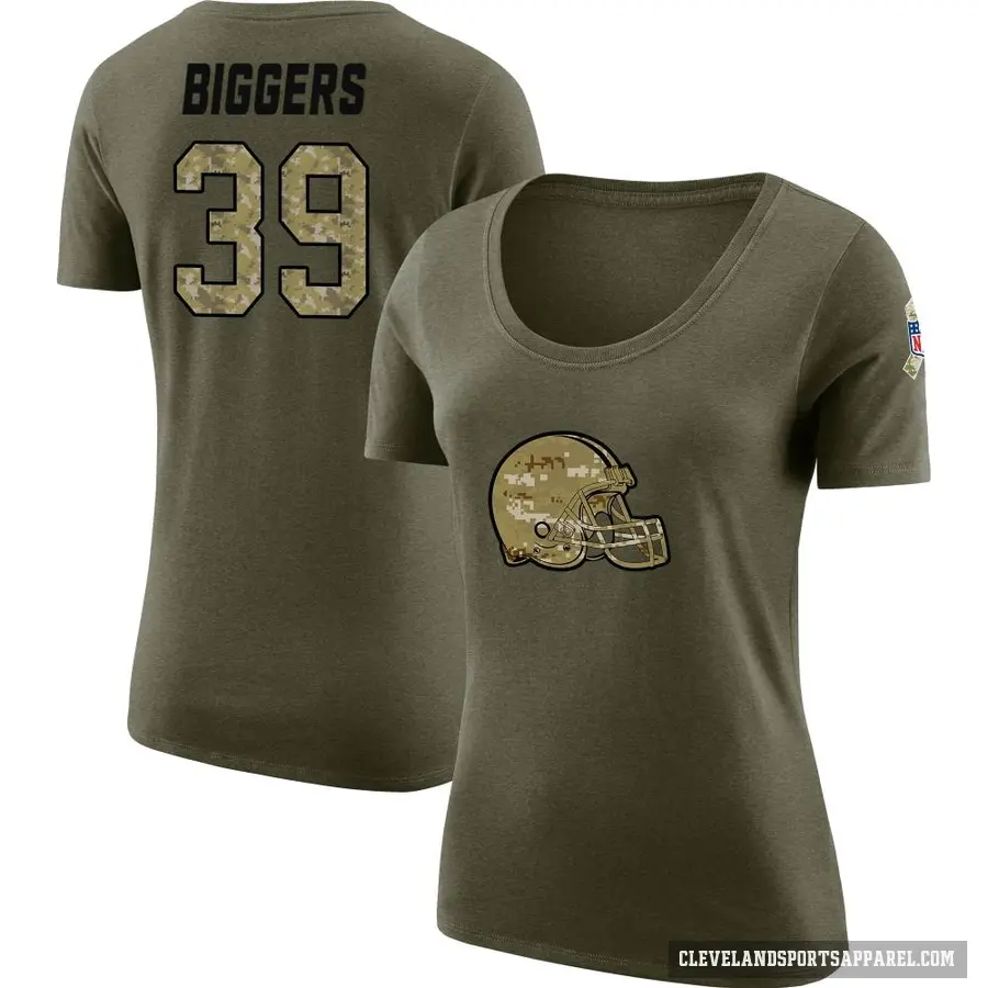 Women's ＃39 Caleb Biggers Cleveland Browns Olive Salute to Service Scoop Neck T-Shirt