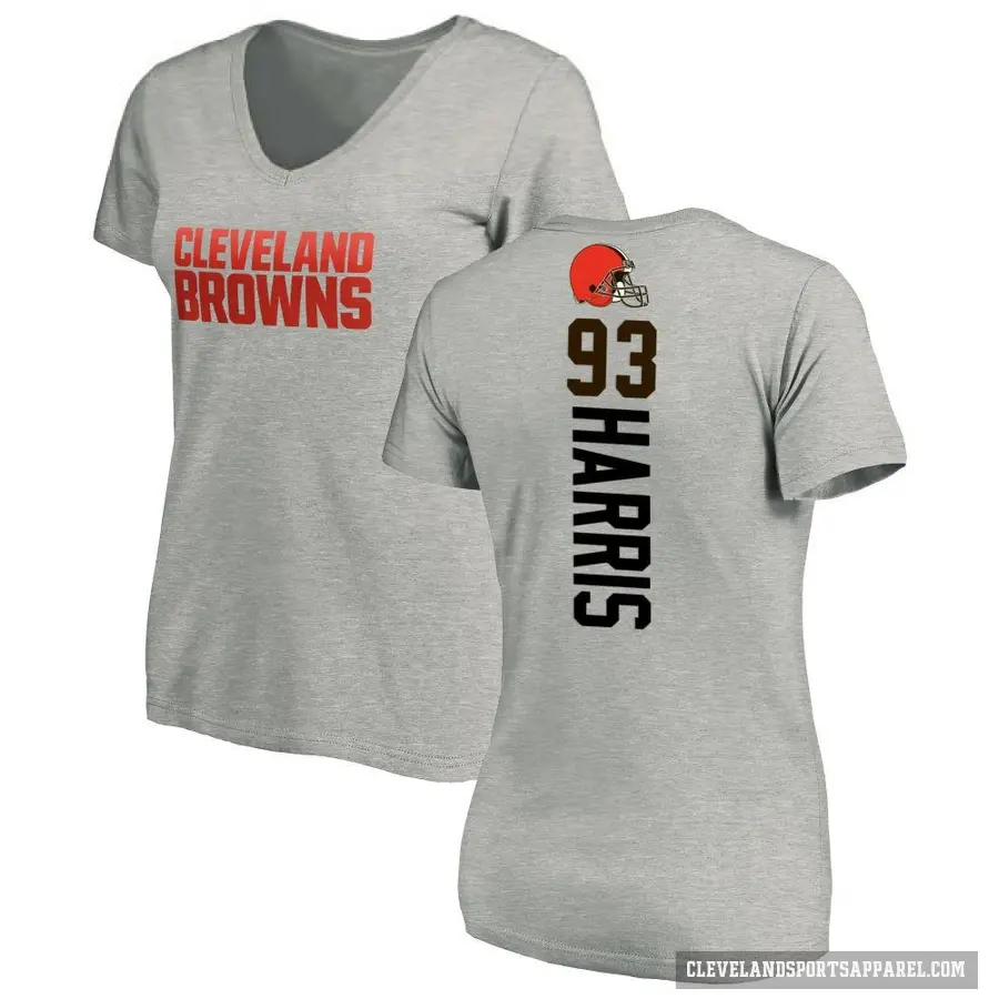 Women's ＃93 Shelby Harris Cleveland Browns Ash Backer V-Neck T-Shirt