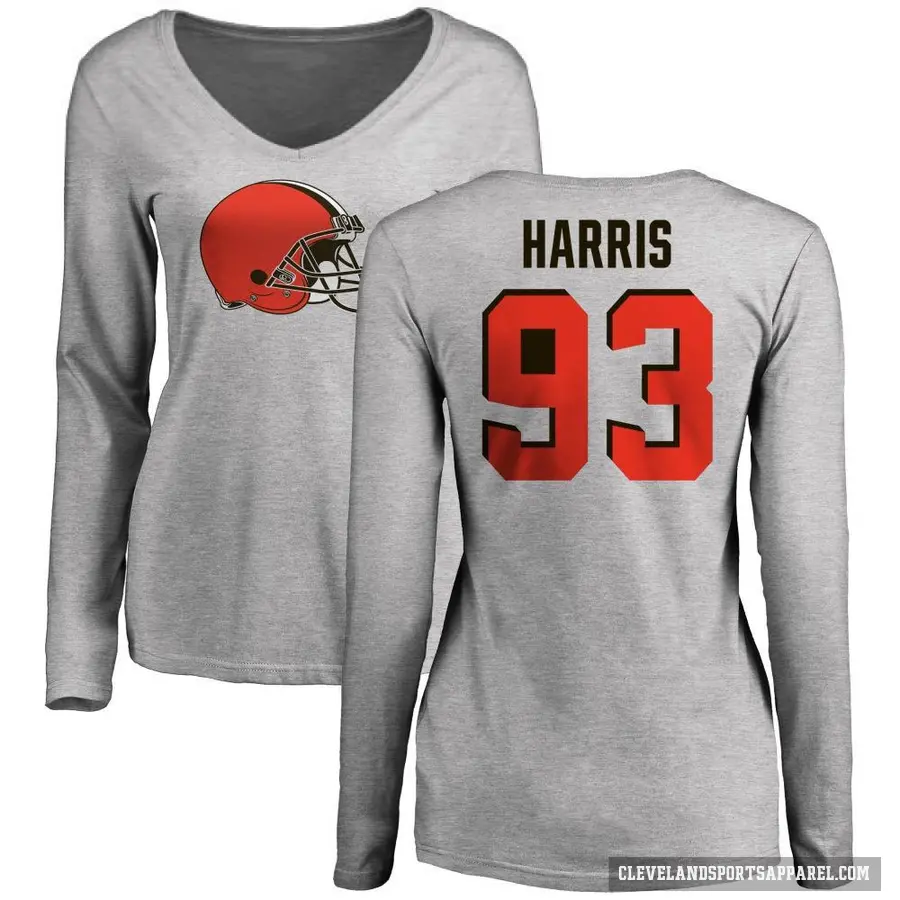 Women's ＃93 Shelby Harris Cleveland Browns Ash Logo Slim Fit Long Sleeve T-Shirt