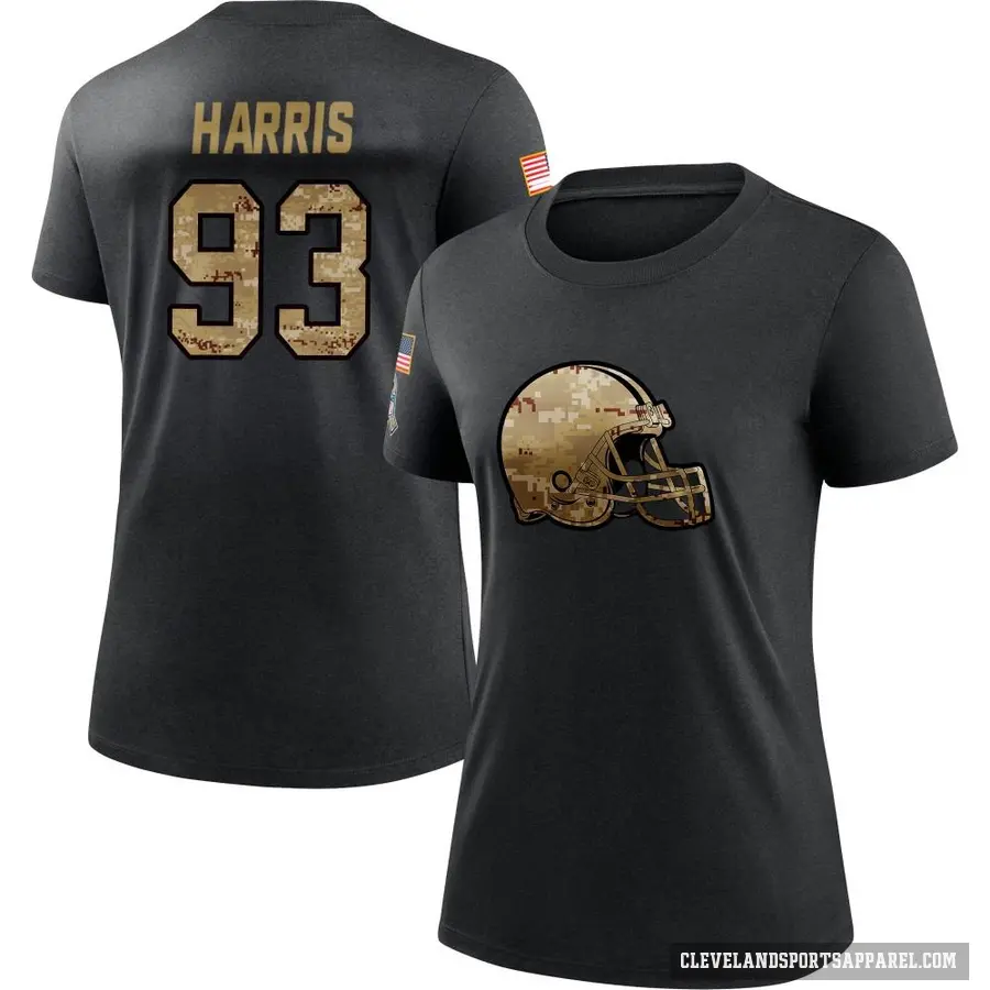 Women's ＃93 Shelby Harris Cleveland Browns Black 2020 Salute To Service Performance T-Shirt