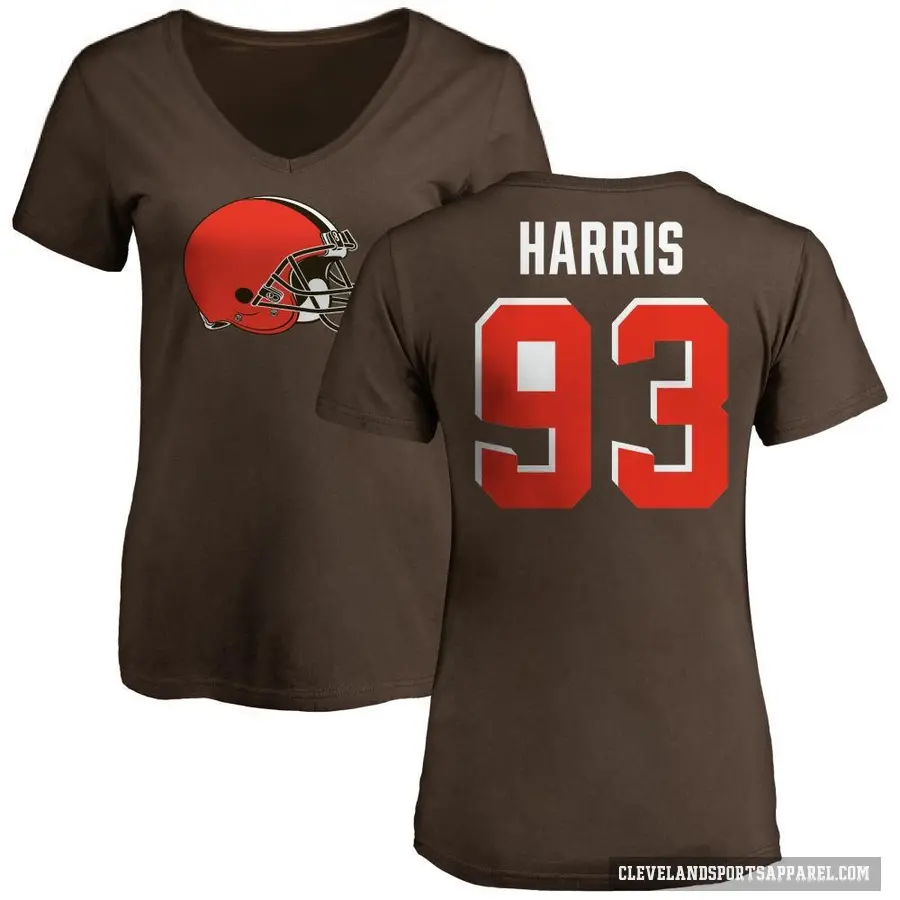 Women's ＃93 Shelby Harris Cleveland Browns Brown Logo Slim Fit T-Shirt