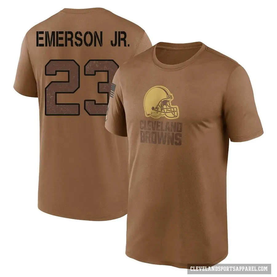 Youth ＃23 Martin Emerson Jr. Cleveland Browns Brown 2023 Salute To Service Performance T-Shirt