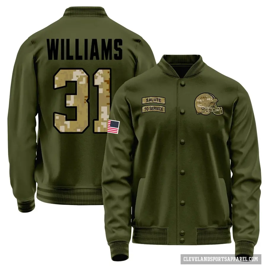 Youth ＃31 Chase Williams Cleveland Browns Olive Salute to Service Sideline Performance Jacket