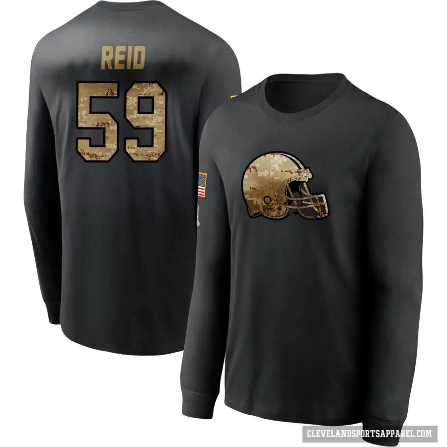 Youth ＃59 Winston Reid Cleveland Browns Black 2020 Salute To Service Sideline Performance Long Sleeve T-Shirt