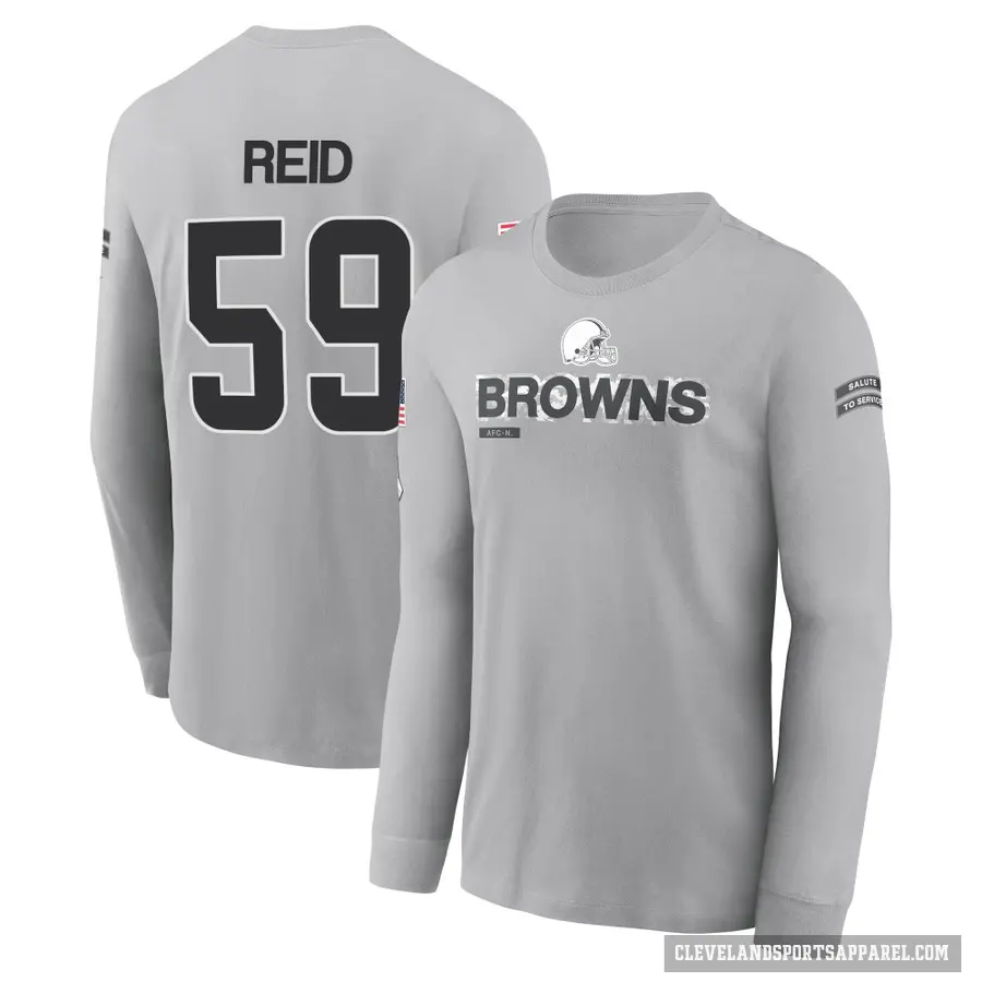 Youth ＃59 Winston Reid Cleveland Browns Gray 2024 Salute to Service Long Sleeve T-Shirt