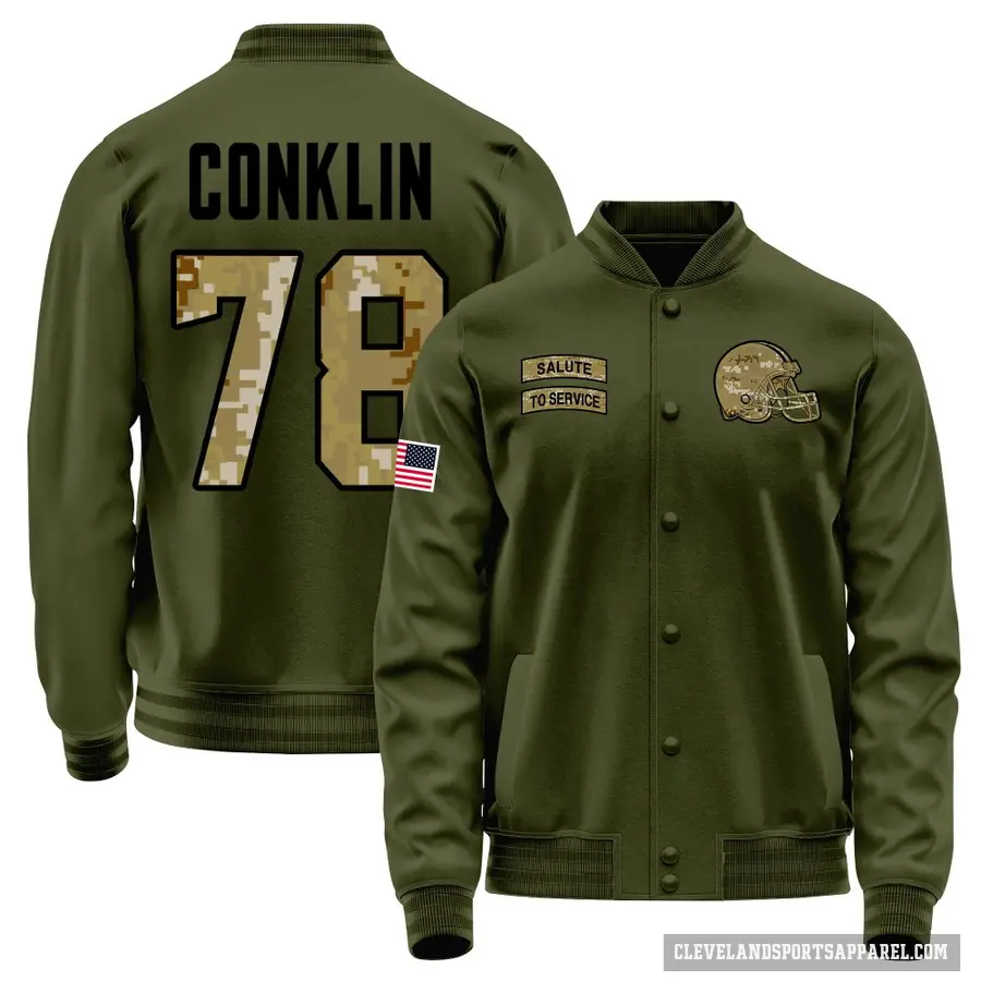 Youth ＃78 Jack Conklin Cleveland Browns Olive Salute to Service Sideline Performance Jacket