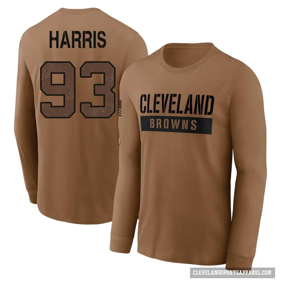 Youth ＃93 Shelby Harris Cleveland Browns Brown 2023 Salute To Service Long Sleeve T-Shirt