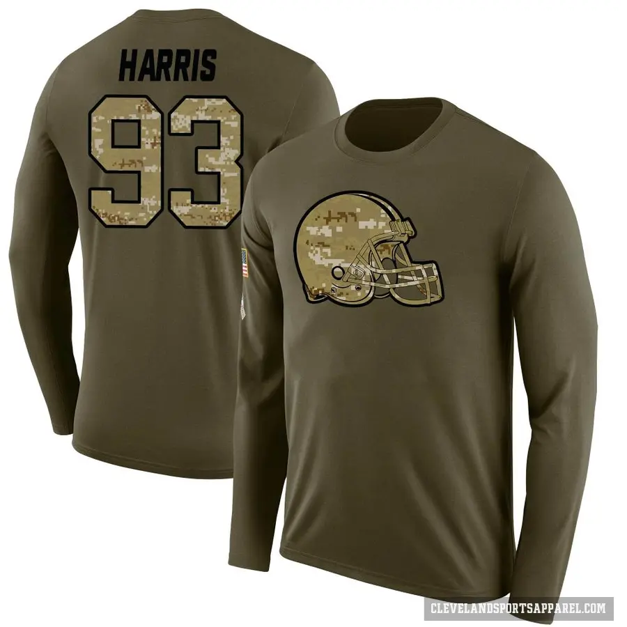 Youth ＃93 Shelby Harris Cleveland Browns Olive Salute to Service Sideline Long Sleeve T-Shirt