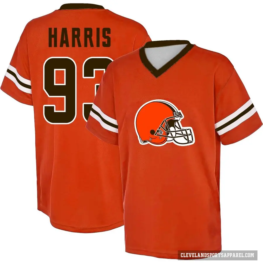 Youth ＃93 Shelby Harris Cleveland Browns Orange Game Day V-Neck T-Shirt